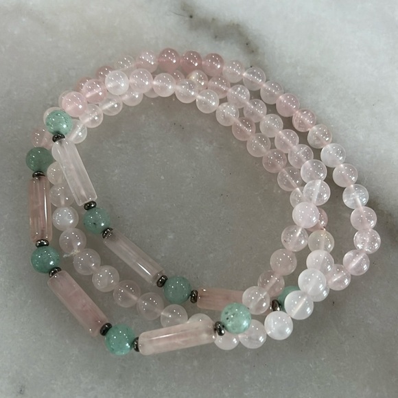 Vintage Rose Quartz and Green Jade Necklace - Picture 2 of 5